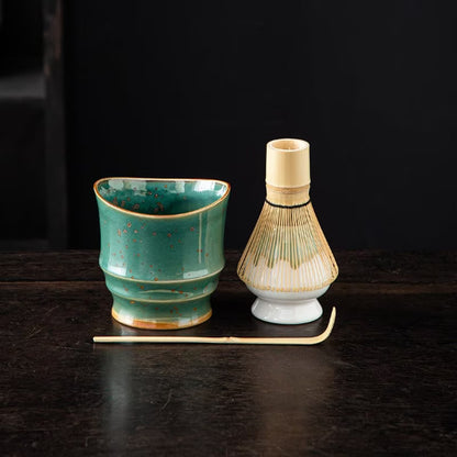 Green Ceramic Matcha Tea Set Matcha Bowl For Traditional Tea Ceremony