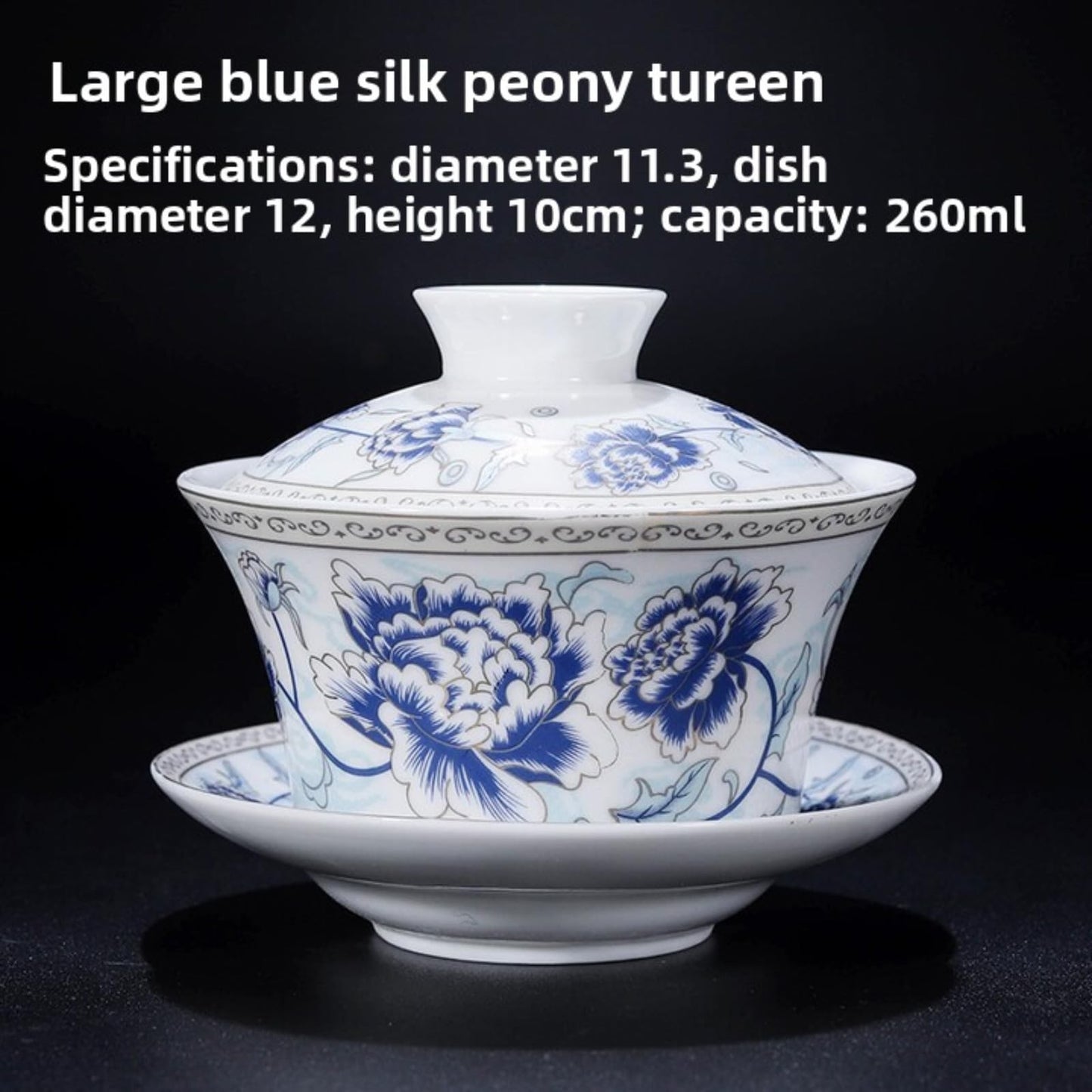 Blue White Porcelain Gaiwan Teacup 260ml 8.6oz Handmade Chinese Kungfu Tea Set