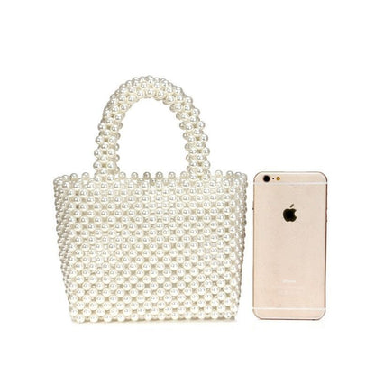 Handmade Pearl Bag Beaded Box Retro Acrylic Plastic Tote Bag Luxury Dinner Bag