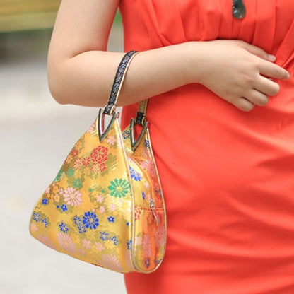 Flowers Embroidery Small Handbag Shopper Purse Triangle Bag Clutch 20*16*6 CM