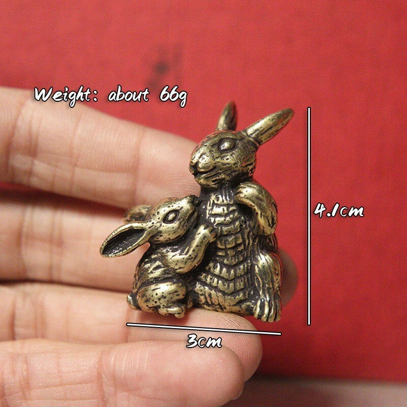 Solid Brass Rabbit Statue Vintage Animal Figurine Miniature Tea Pet Ornament Toy