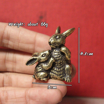 Solid Brass Rabbit Statue Vintage Animal Figurine Miniature Tea Pet Ornament Toy