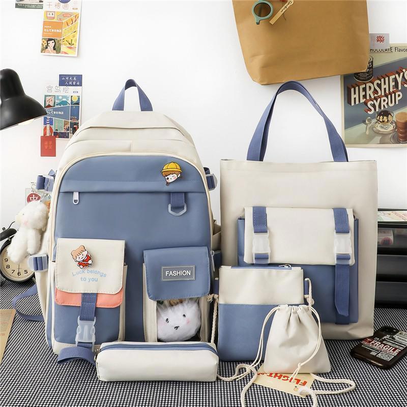 5 In 1 Women Backpack Pockets School Bag Teenage Girls Backpacks Bookbags