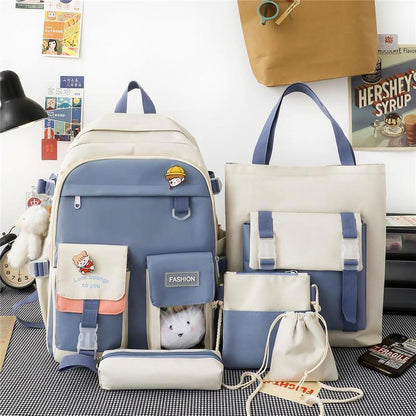 5 In 1 Women Backpack Pockets School Bag Teenage Girls Backpacks Bookbags