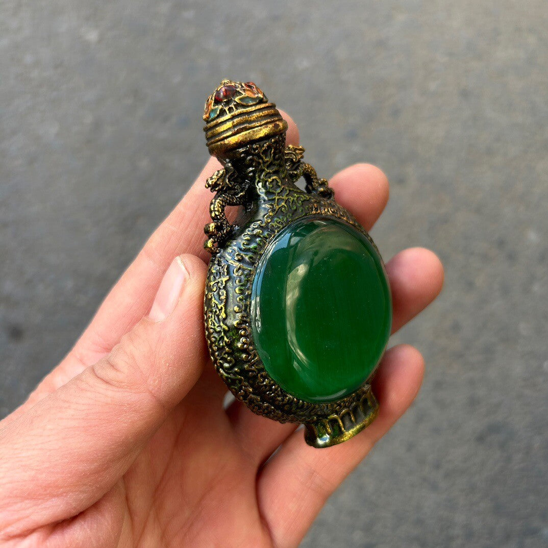 Chinese Hand-carved Cloisonne Color-changing Stone Snuff Bottle