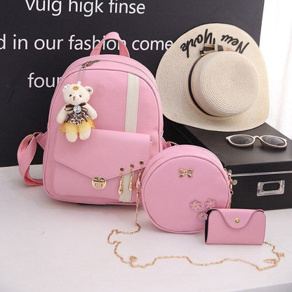 Leather Three Piece Backpack Sets Women Fashion Leather Backpack Card Holder 1PC