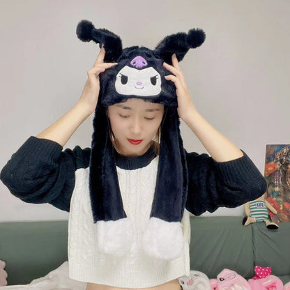 Women Kuromi Melody Plush Cap Cinnamoroll Moving Ear UP Hat Airbag Cap Doll Hats