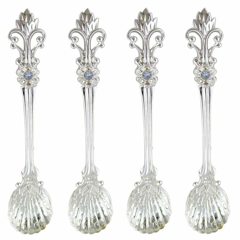 4Pcs/Set 11cm Royal Style Metal Carved Coffee Tea Spoon Vintage Antique Flatware