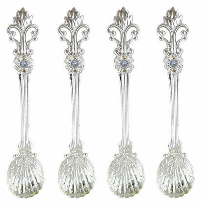 4Pcs/Set 11cm Royal Style Metal Carved Coffee Tea Spoon Vintage Antique Flatware