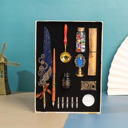 Wax Stamps Seal Feather Dip Quill Ink Gift Calligraphy Sealing Kits 2 3 Pen Sets