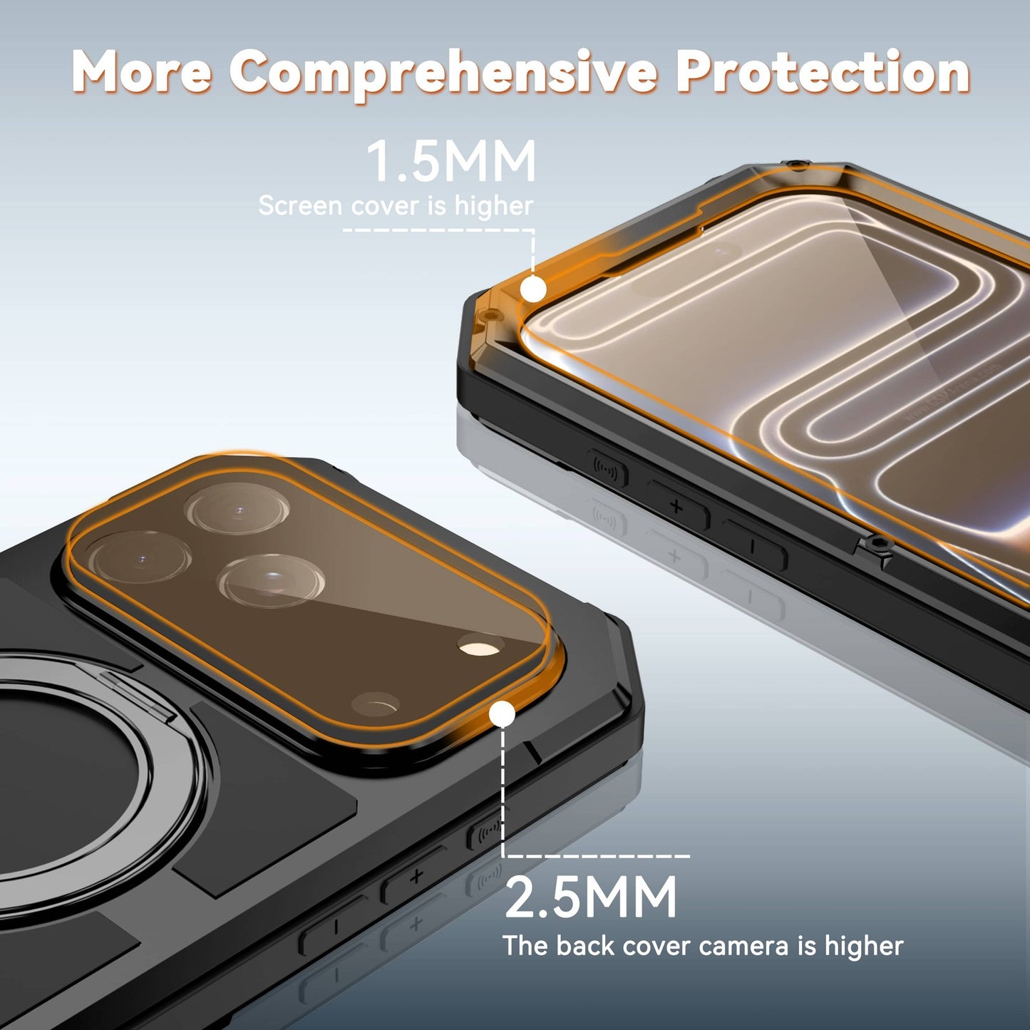 For iPhone 17 Pro Max Metal Magnetic Case 360° Ring Stand Heavy Duty Shockproof