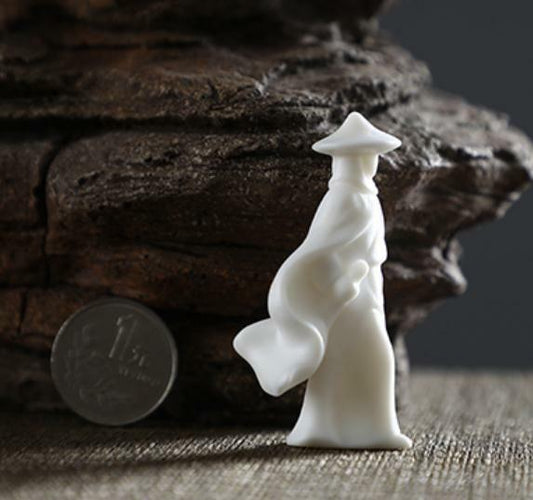 2.4" Chinese White Porcelain Ceramics Swordsman Hero Figurine Statue Statues