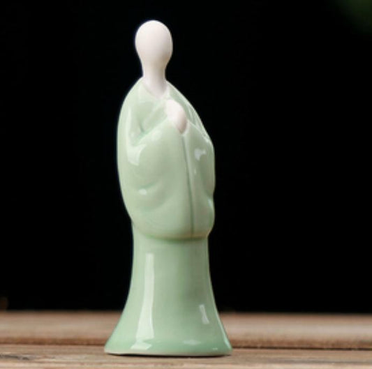4.1" Chinese Celadon Porcelain Ceramics Buddhism Buddha Figurine Statues