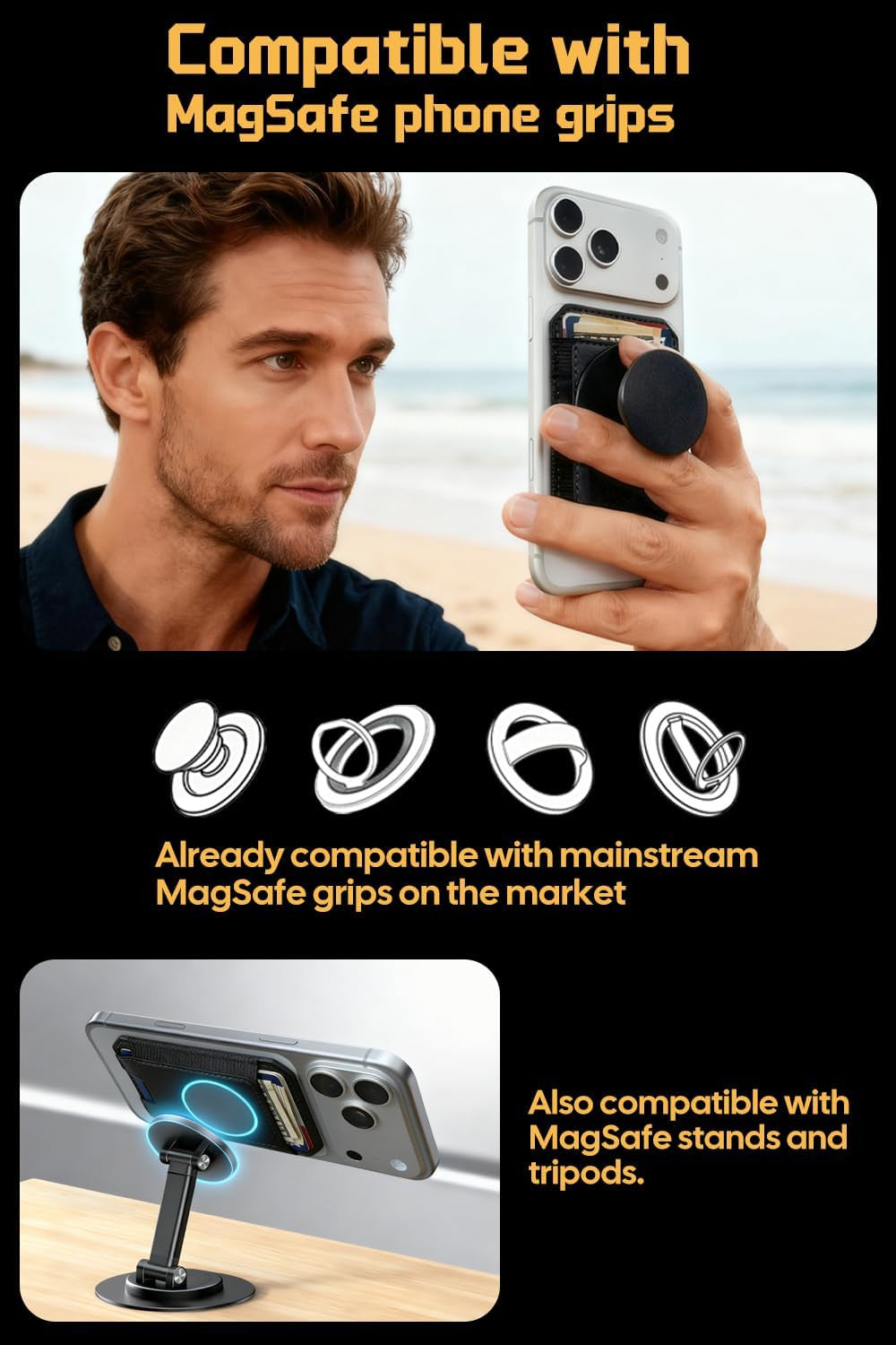 Magnetic Wallet for Iphone, Compatible with Car Mount& Phone Grip, Magnetic Phon