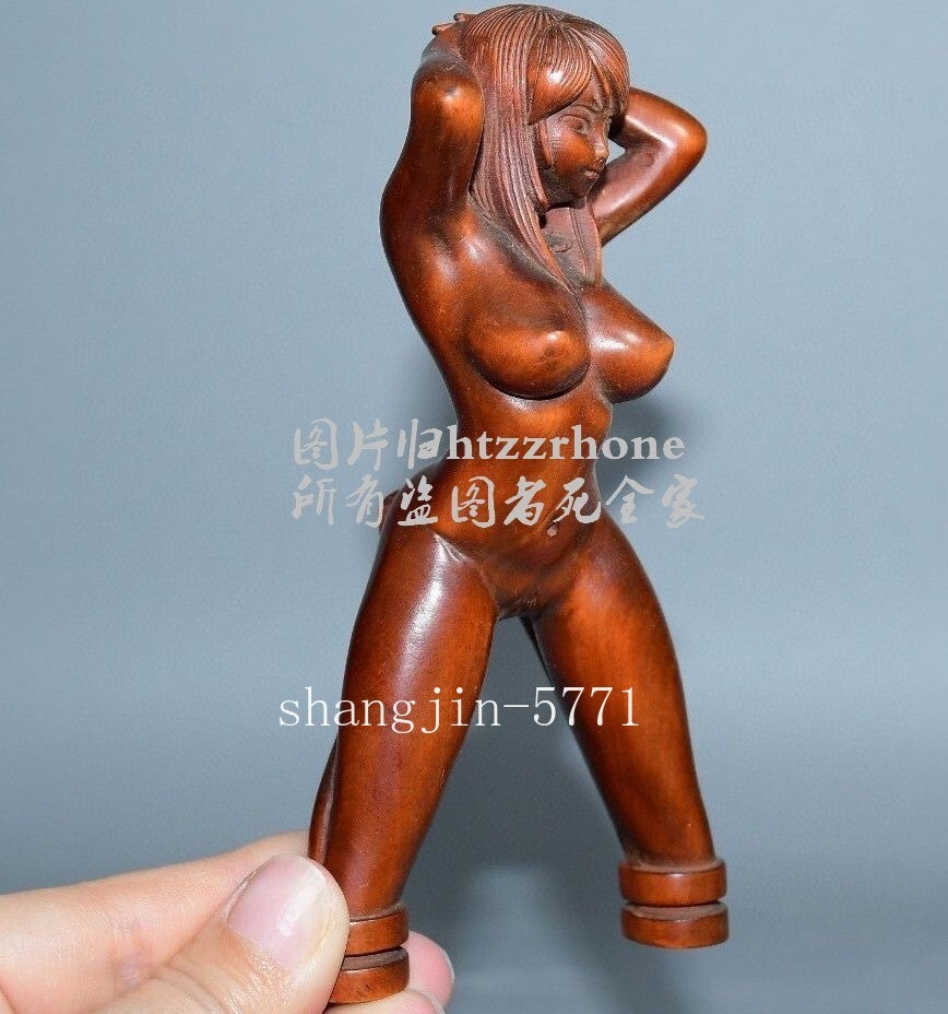 Old Boxwood Naked Girl Handcraft Slingshot Frame Catapult Hunting Bow Game Toy