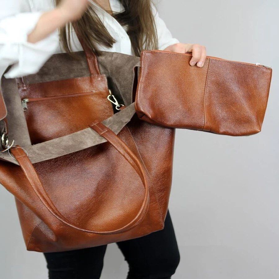 Large Shoulder Bags Handbags Luxury Soft Synthetic Leather Retro Shopper Purses