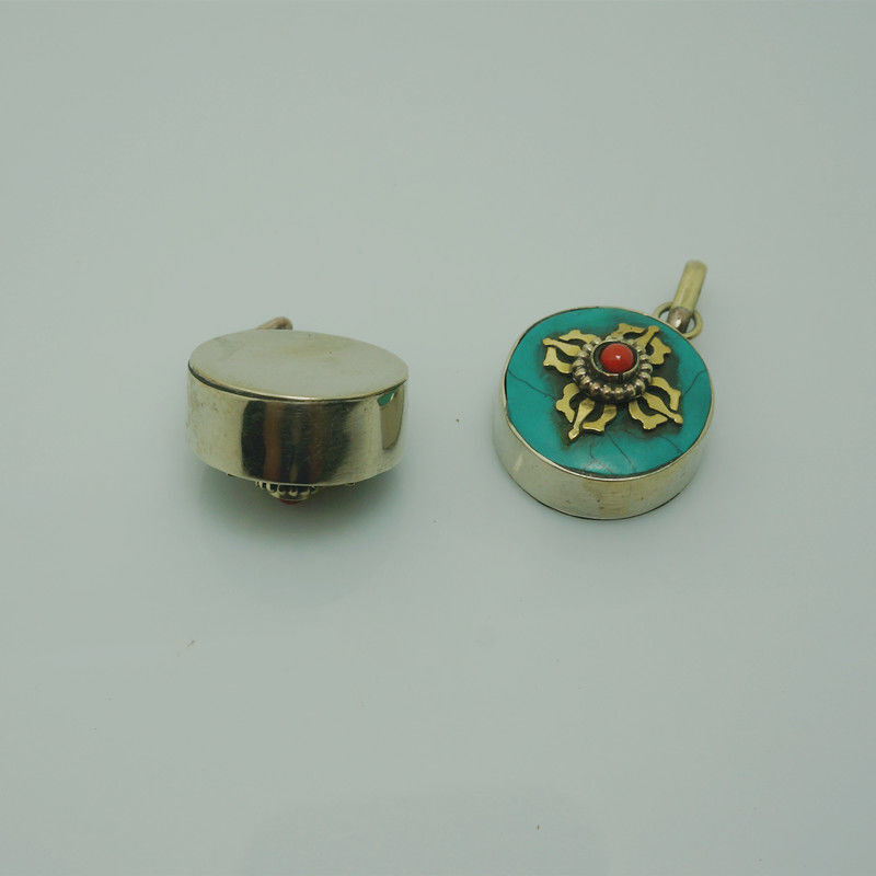 1pc New Buddhist Nepal Turquoise Vajra Round Gau Box Stupa Ethnic Pendant