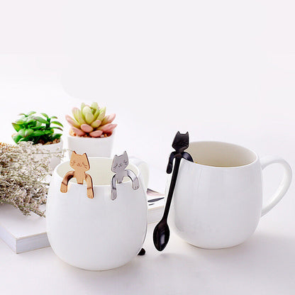 Tea & Coffee Spoon Food-grade Stainless Steel Cat Handle Scoop Drinking Flatware
