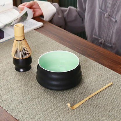 Embersceramic Ceramic Matcha Bowl with Bamboo Whisk and Chasen Holder