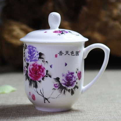Jingdezhen Blue and White Bone Porcelain Cup Ceramic Tea Cup with Handle Lid