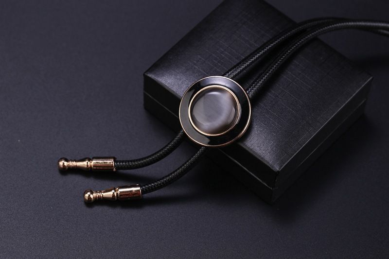 Men Bolo Tie Polyester Semi Precious Stone Pendant Suit Shirt Collar Accessories