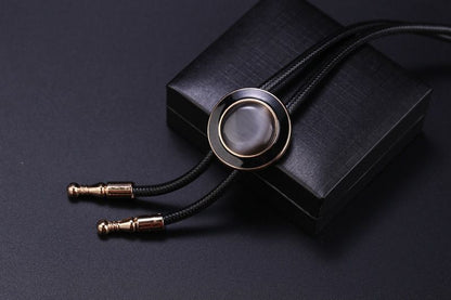 Men Bolo Tie Polyester Semi Precious Stone Pendant Suit Shirt Collar Accessories