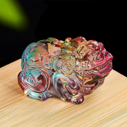 Figurine Crystal Glass Mythical Wild Animal Feng Shui Lucky Pixiu Statue 4.5x3cm