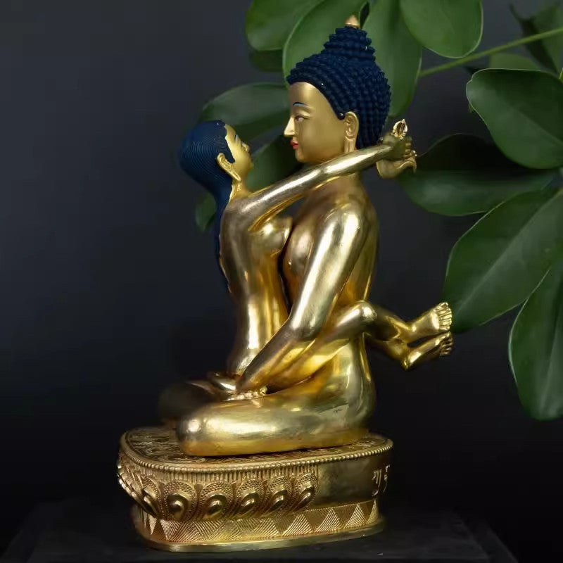 8.3" Brass Tantra Buddhism Hevajra Yab-Yum Happy Sex Buddha Statue Zen Decor