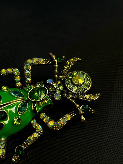 Vintage Scarab Brooch Green Enamel Insect Pin Accessory