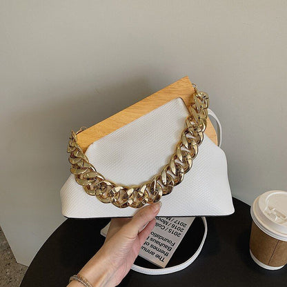 Triangle Synthetic Leather Crossbody Bag Handbag Thick Chain Purse 22*26*10 CM