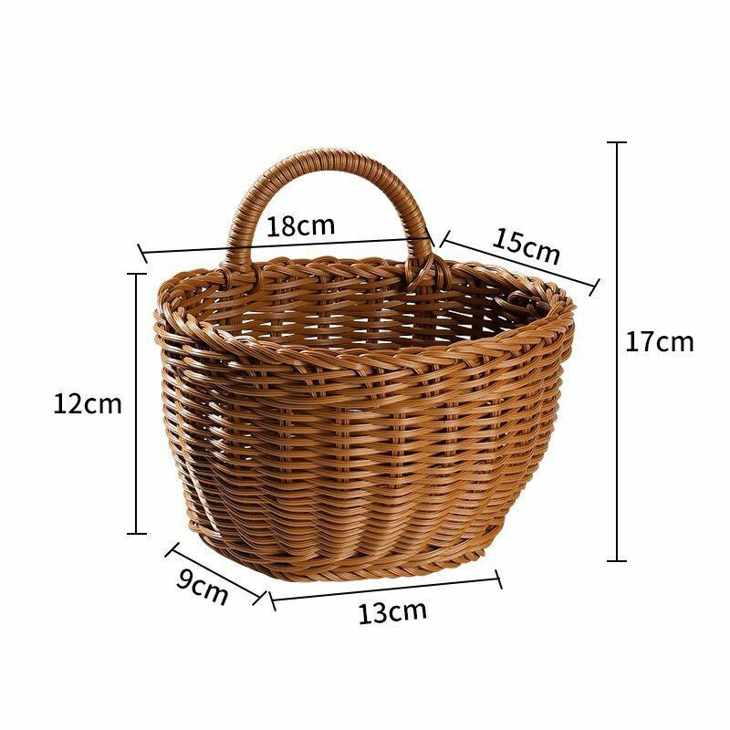 Wall Hanging Vegetable Fruits Storage Baskets Natural Wicker Woven Kitchen Shelf
