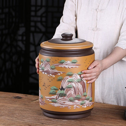 True Yixing Zisha Purple Clay Tea Canister For Tea Cake Large Jar Sealed Lid New