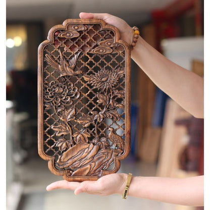 Hollow Wood Carving Chinese Classical Craft Camphor Wall Hanging Decoration 35cm