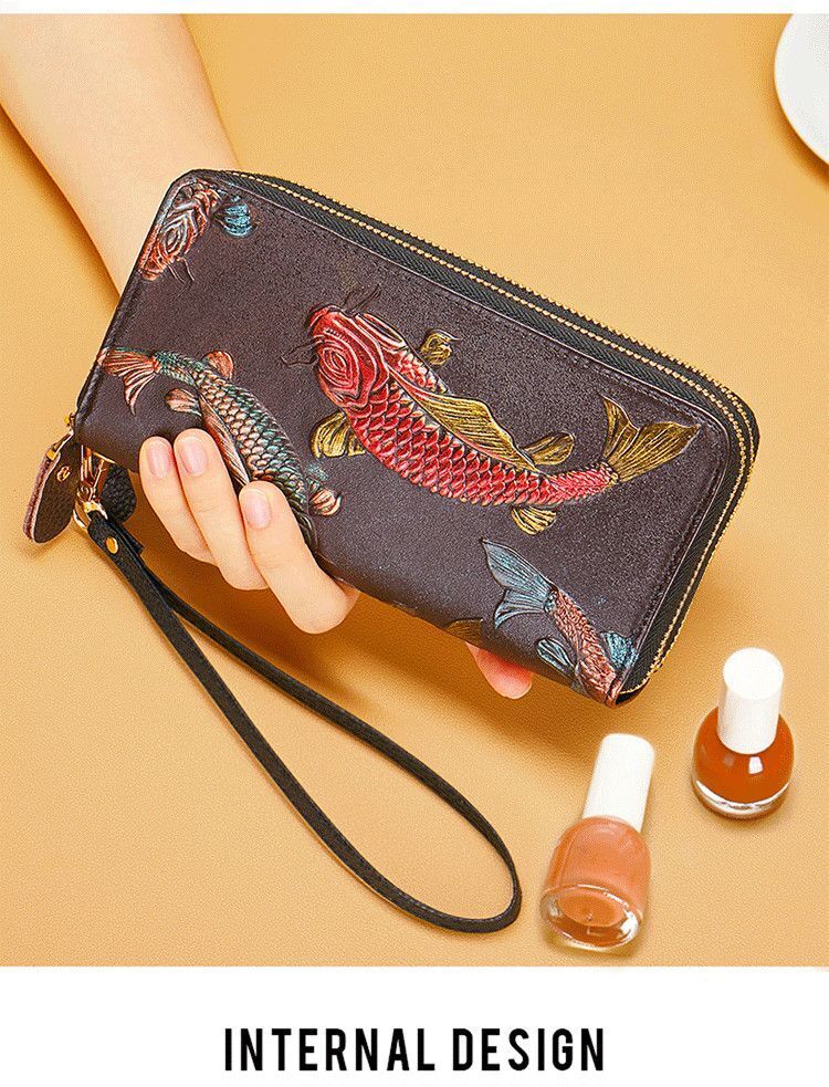 Double Zipper Leather Wallets Purse RFID Large Clutch Money Bags 10*2.5*19.2 CM
