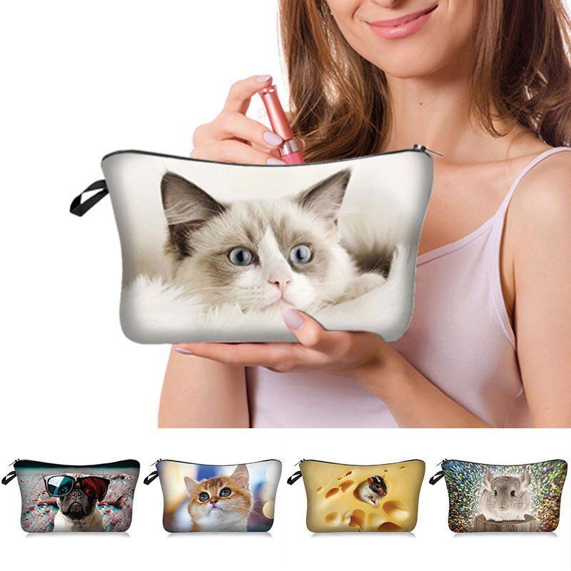 3D Pug Dog Printed Cosmetic Bag Cute Makeup Organizer Bag Travelling Handbag 1PC