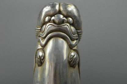 Chinese silver carved guard Foo Dogs Lion statues Collected