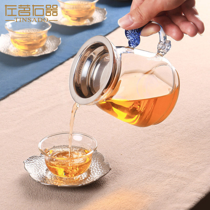 Super Cost-effective 12.8oz Glass Pitcher Dragon Carved Handle Tea Filter Net