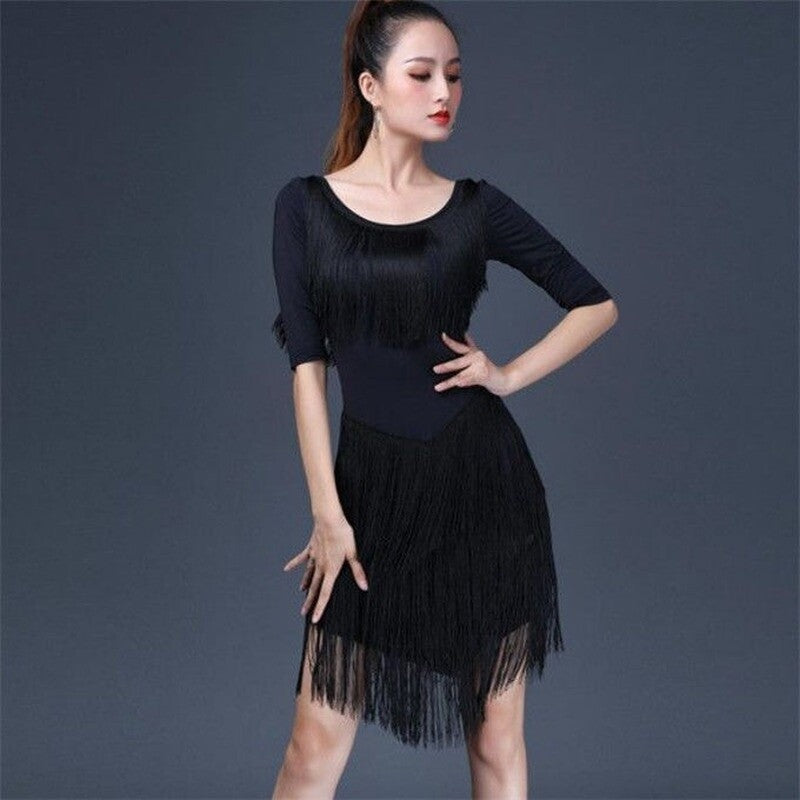 Lady Latin Dance Dress Salsa Dancewear Tassel Fringe Modern Ballroom Tango Party