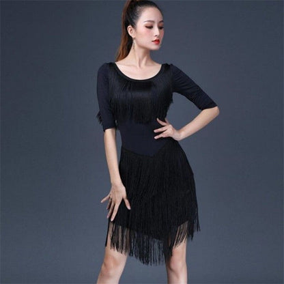 Lady Latin Dance Dress Salsa Dancewear Tassel Fringe Modern Ballroom Tango Party