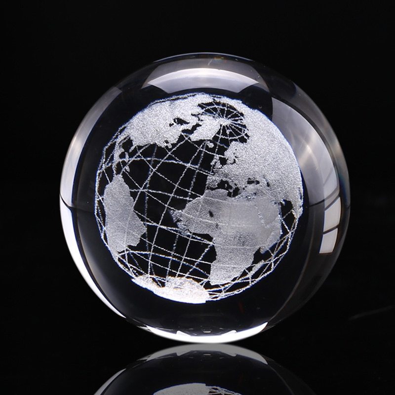 60mm 3D Crystal Earth Ball Glass Laser Engraved Miniature Earth Model Sphere
