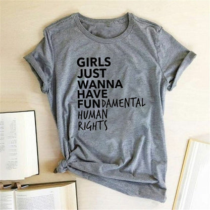 Woman T Shirt Fundamental Right Letter Print Short Sleeve Tops Tee Casual Cotton