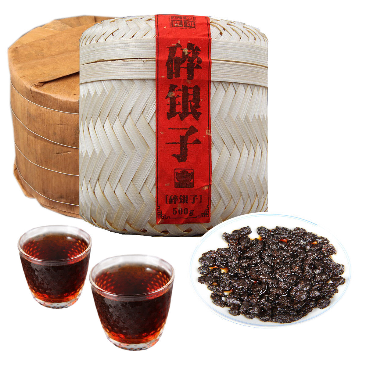Yunnan Ripe Pu-erh Tea 500g Cooked Puerh Tea Handmade Bamboo Basket Packing Gift
