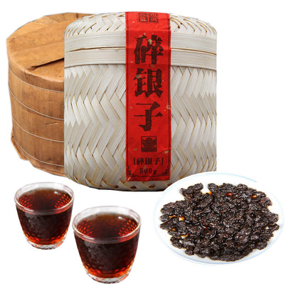 Yunnan Ripe Pu-erh Tea 500g Cooked Puerh Tea Handmade Bamboo Basket Packing Gift