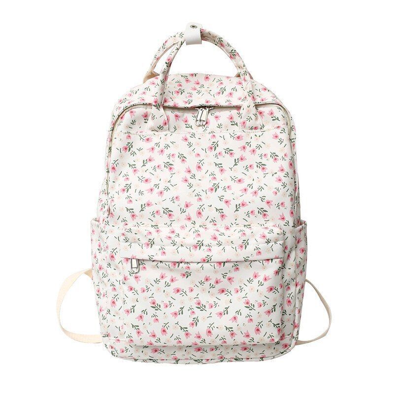 Flower Print Waterproof Nylon Backpack Buckle Travel Bags Schoolbag 28*13*40 CM