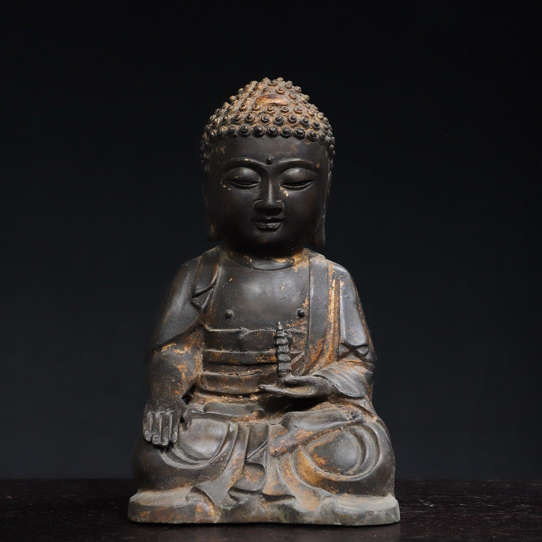 8" Old Antique Tibet Tibetan Buddhism Temple Bronze Gilt Medicine Buddha Statue