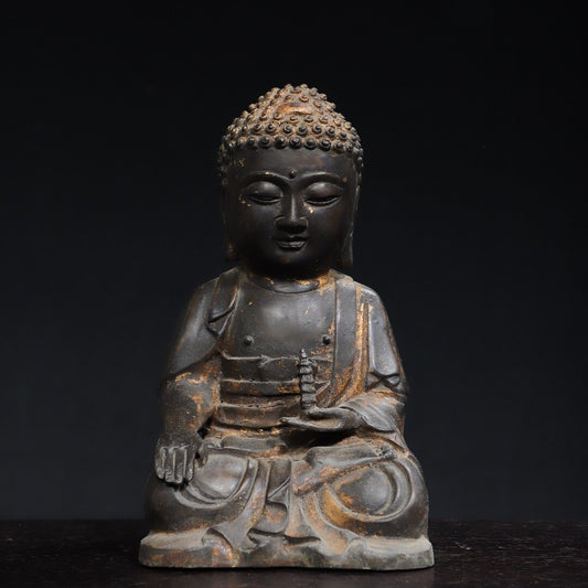 8" Old Antique Tibet Tibetan Buddhism Temple Bronze Gilt Medicine Buddha Statue
