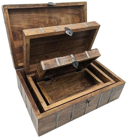 3 Set (S,M & L) Nesting Wooden Pirate Treasure Chests, Hinges & Clasps for locks