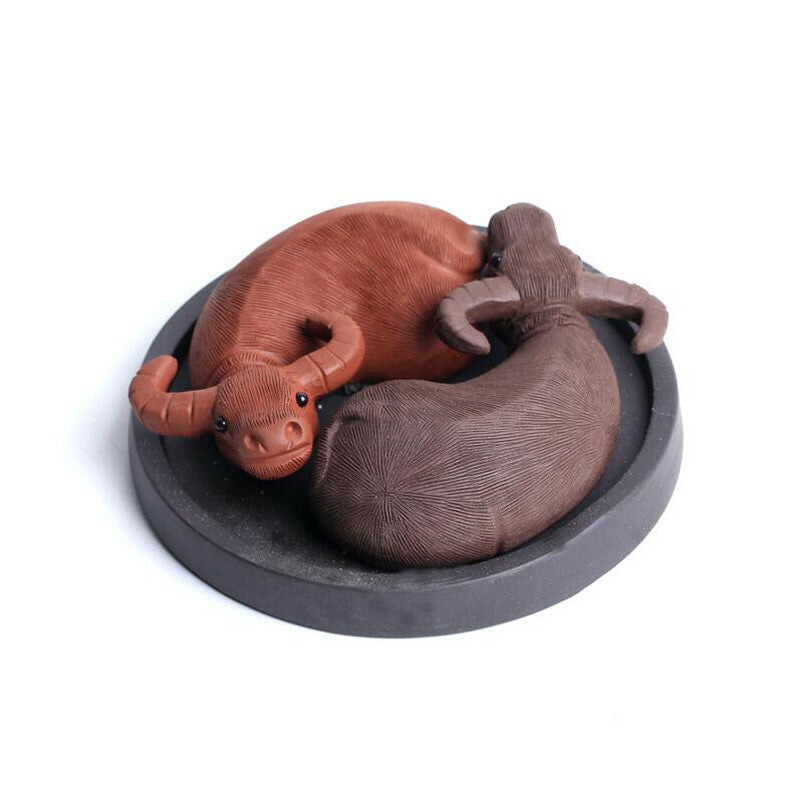 1Pcs YiXing Handmade Tea Pet Purple Clay The Two Water Buffalo Tea Decoration