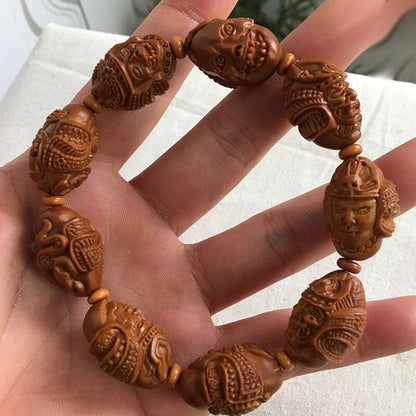 Nut Carved Bracelet Devil Soldier Head Statue Bead Chain Collection