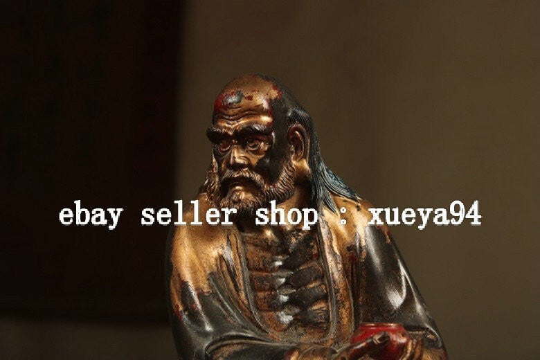 8.6" Old Chinese Dynasty Bronze Gilt Arhat Damo Bodhidharma Dharma Buddha Statue